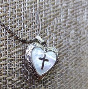 Sterling silver mother of pearl cross locket